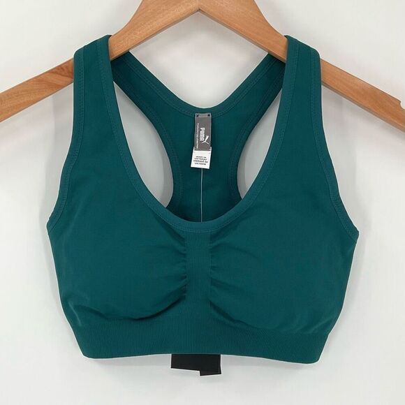 Puma 4Keeps Shapeluxe Seamless Sports Bra Padded Stretch Medium Impact Green XS - Picture 1 of 8